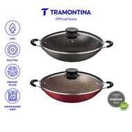 Tramontina Paris 32/36cm Wok with Tempered Glass Lid, Aluminium/Non-Stick/Starflon Max