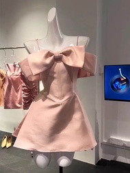 Váy Bó Vai Một Bên Váy Sinh Nhật Váy Công Chúa Váy Ngắn Không Tay Màu Hồng Váy Dạ Hội Thanh Lịch Cho