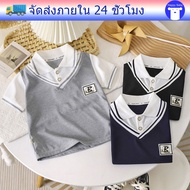 Boys' Short-Sleeved T-Shirt Children's Polo Shirts 2 Pieces Of Fake Collar Fashion Style Letter Patt