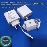Huawei 100W EU US Charger Super Charge Fast Wall Adapter 6A 1M Type C Cable For Pura 80 70 Ultra/Pro