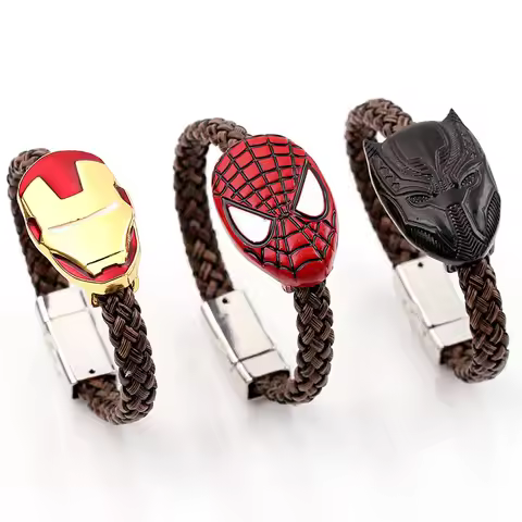Boy Bracelet for Kids Spiderman Iron Man Black Panther Leather Bracelet Fashion Man Wholesale