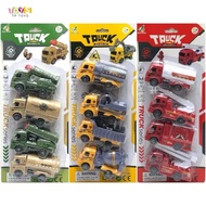 Ready Stock Fire Truck / Amry Truck / Contruction Worker Set 4Pcs Pull Back Truck Toy Kids XY328-B4/