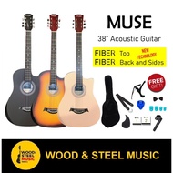 MUSE 38" Carbon Fiber Acoustic Guitar with FREE Tuner, Capo, Strings, Picks and Accessories (Gitar Akustik/Gitar Kapok)