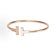 TIFFANY & CO.蒂芙尼 T 系列 珍珠母貝和鑽石 18k玫瑰金 手鐲