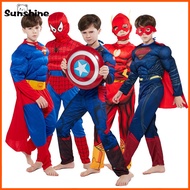 Captain America Muscle Cosplay Costume Superhero Movie Spiderman Thor Hulk Muscle Jumpsuit Halloween for Kid