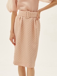 CHERZ - CZ2104 กระโปรงผ้า Jacquard ดีเทลเข็มขัด (Jacquard tulip skirt)