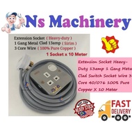 Extension Socket Heavy-Duty 13amp 1 Gang Metal Clad Switch Socket Wire 3 Core 40/076 100% Pure Coppe