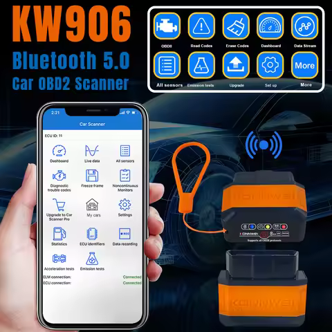 KONNWEI KW906 ELM327 V1.5 PIC18F25K80 OBD2 Scanners Bluetooth 5.2 For Android/IOS Car Scanner Code R