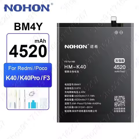 NOHON BM4Y 4420mAh Phone Battery for Xiaomi Poco F3 F4 F5 F6 X3 X5 X6 Redmi K40 K40Pro Lithium Polym