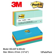 3M Post-It Notes Mini 38x51mm / 1.5x2" / 12 Pads / 653-AST/AU