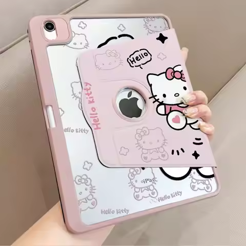 iPad Case Sanrio Hello Kitty 720 Rotating Stand With Pencil Holder Acrylic Clear For iPad 10 Air 7 1