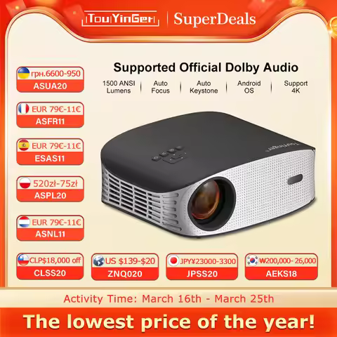 Touyinger ET32 1500ANSI Full HD 4K Projector 5G WIFI Home theater Media Video Player Smart Beamer