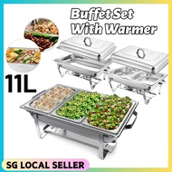 SG READY STOCK 1/2/3 Plates 11L Buffet Set With Warmer Stainless Steel Square Buffet Stove Container