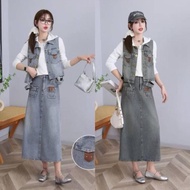 VA.OUTFIT NEEMA 3 in 1 Women's Casual Work Jeans Blazer Skirt Set Premium Denim Long Suit Denim Set