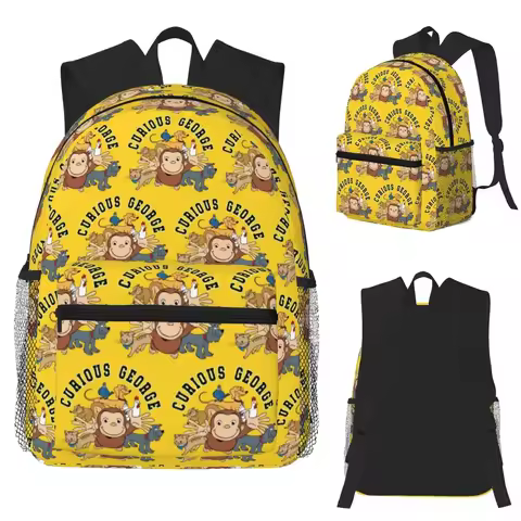 Anime Curious George Monkey Student Backpack School Bag Hiking Travel Daypack for Men Women Fashion 