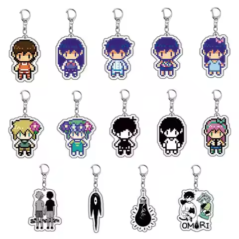New Pixel Graffiti Keychain OMORI Cute Cartoon Anime Basil Aubrey Mari Pendant Keyring Backpack Jewe