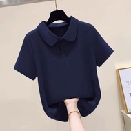 POLO คอสั้นแขนสั้นผู้หญิงฤดูร้อนใหม่ลำลองอเนกประสงค์คอตตอนแท้หลวมๆ เสื้อยืดแฟชั่นกระชับสัดส่วนเสื้อต