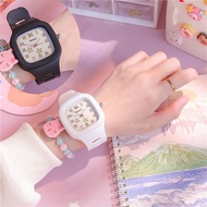 Student Square Watch Korean Fashion Women's Watch Digital Pointer Starry night light Watch Ladies Silicone Watches(No bracelet)