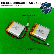 3.7V Lipo Rechargeable Battery 800mah 803035 + 1.25/2.0 Socket for Bluetooth/Audio Device/Mommyhana 