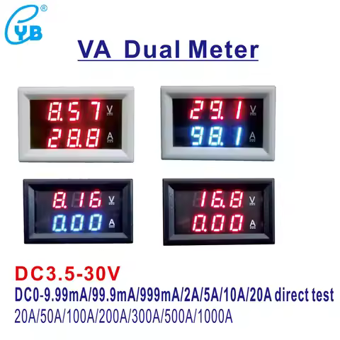 YB27VA DC 3.5-30V LED Digital Voltmeter Ammeter 10A Amp Volt Panel Voltage Current Meter 3 wire 999m