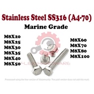 SUS 316 - M8 Hex Bolt Hex Screw DIN933 Hexagon Head Screw Outer Hex Stainless Steel A4