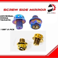SCREW SIDE MIRROR SKRU YAMAHA 2PCS SIDE MIROR NUT GOLD & TITANIUM Y15 Y16 UNIVERSAL
