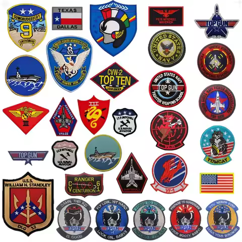 Top Gun patches Flying Jacket Full Set of Embroidered Hook and Loop Patch Badge Military Fan Morale