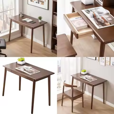 Walnut Finish Solid Wood Desk for Home Office, Gaming, and Study in Small Spaces, Easy Assembly, 39.