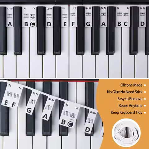 Piano Keyboard Stickers for 88/61 Key,Removable Piano Keyboard Note Labels for Learning Piano Notes 