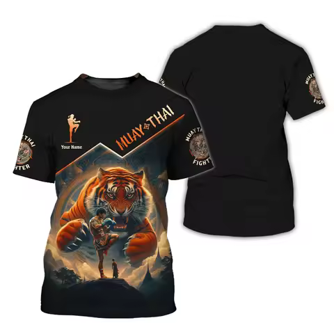 Cool New Muay Thai Graphic T-shirt For Men 3d Print Tiger Dragon Graphic Personality Custom Name T S