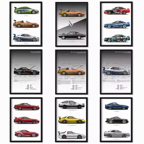 Supra Car Poster Supra MK5 Fast and Furious Sport Car GTR AE86 Painting Wall Art Decoration Bar Kawa