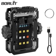 BORUiT LED Keychain EDC Flashlight Rotatable Type-C Rechargeable Torch Magnet UV Work Light Relieve 