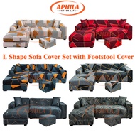 Aphila 3 in 1 L Shape Sofa Cover Set with Matching Footstool Cover Elastic L Shape Sofa Set Cover