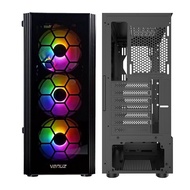เคสคอมพิวเตอร์ VENUZ ATX Mid Tower Tempered Glass Gaming Case VC1812 / 1813 with Rainbow RGB Fan x 4 - Black
