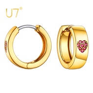 U7 Huggie กระดุมเงินแท้925ชุบทอง18K ต่างหูแบบห่วงสำหรับผู้หญิง