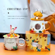 Water cup Starbucks mug fox autumn forest maple leaf acorn cute fox mid-autumn festival ceramic mug squirrel mug