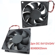 2pin dc 80mm 80X80X25MM Cooling Fan 5V/12V/24V DC Brushless Cooling Cooler Fan 8025 Sleeve oil Beari