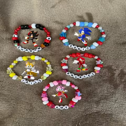 Y2K Style S-onic the Hedgehog Beaded Bracelet - Embodying Kandy Knuckle, Shadow Tail & Amy Elements