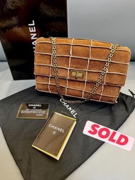 [SOLD]<大全套>CHANEL 啡色麂皮冰格2.55扣CF25單肩袋