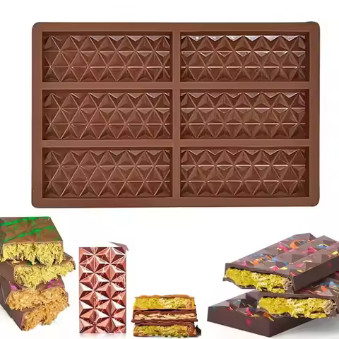 1PC 6-hole Chocolate Bar Mold Thick Chocolate Bar Mold Silicone Chocolate Mold Filled Knafeh Pistach