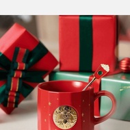 Starbucks Mug 355ml Christmas Starry Sky Red Copper Color Seal Style Mug with Stirring Rod Desktop Cup