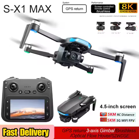 S-X1 MAX 4K Professional Drone With HD EIS Camera 3-Axis Gimbal GPS Dron Brushless Motor 5G Screen C