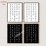 I4PS apanese Alphabet Chart Poster Modern Minimalism Art Prints Hiragana Katakana School Education S