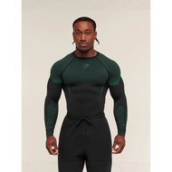 GYMSHARK/ONYX Men's Long-Sleeved Sports Fitness Quick-Drying Breathable Stretch Round Neck Short-Sle