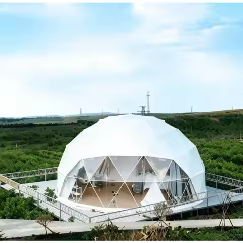 Flame Retardant Windproof Prefab Geodome Tent, Large Sun Shade Spherical Glamping Lodge Tent for Sce
