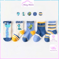 Set of 5 Pairs of Soft Cotton Children's Socks with High Collar for Boys and Girls, Lovely Patterns 