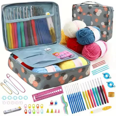 Adult Beginner Portable Complete Crochet Kit, Full Set for Beginners Includes 2-6mm Hooks, Yarn, and