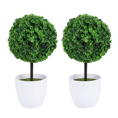 Artificial Ball Topiary Boxwood Tree Potted Fake Balls Bonsai Decor Decorative Greenery Pot Green Fa