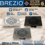 BREZIO FDBZ 1711 Floor Drain Strainer Bathroom Drain Filter Hole Anti-Odor Drain 100mm x 100mm Stain