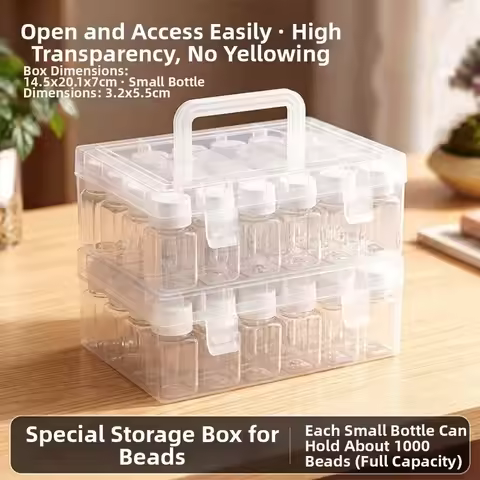 Large Capacity Fuse Beads Organizer 24 Bottles Dust-proof Beads Storage Box Transparent with Color L